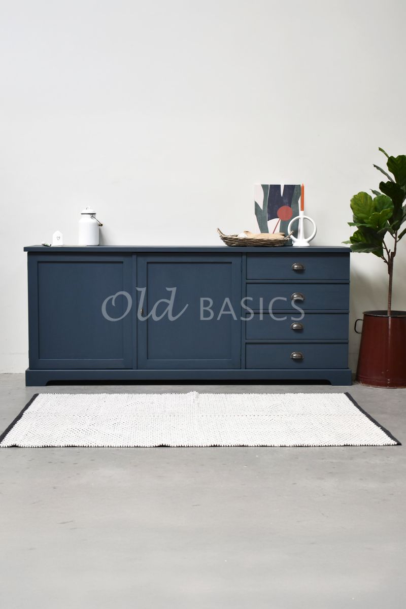 Detail van Dressoir Grenoble, 3 deuren, RAL5008, blauw, materiaal hout